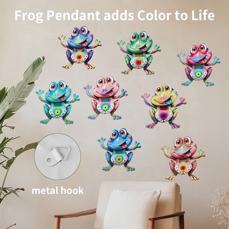 Junware Metal Frog Wall Decor, 8Pcs Frogs Wall Art Sculptures Hanging Sculpture Decoration, Outdoor Fence Arts for Home Garden, Fence, Patio, Yard, Bedroom Outside Gifts for Adults - Image 4